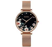 RORIOS Relojes de Mujer Flor Dial Pulsera Acero Inoxidable Correa Relojes de Pulsera para Mujeres Reloj de Pulsera Reloj de Dama