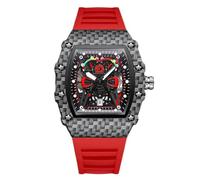 RORIOS Relojes de Pulsera Moda para Hombres Reloj Moda Tonneau Reloj Analógico Cuarzo Reloj Luminoso Fecha con Correa de Silicona Rojo