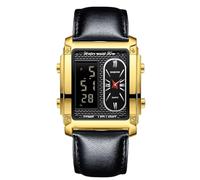 RORIOS Relojes de Pulsera Multifuncional Electrónica para Hombre Reloj Negocios Rectangular Cuarzo Reloj Pantalla Analógica Digital con Alarma Negro D