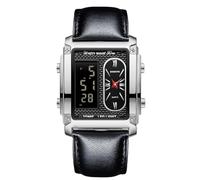 RORIOS Relojes de Pulsera Multifuncional Electrónica para Hombre Reloj Negocios Rectangular Cuarzo Reloj Pantalla Analógica Digital con Alarma Negro C