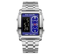 RORIOS Relojes de Pulsera Multifuncional Electrónica para Hombre Reloj Negocios Rectangular Cuarzo Reloj Pantalla Analógica Digital con Alarma Blanco Azul A
