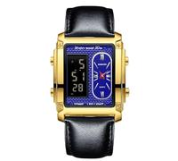 RORIOS Relojes de Pulsera Multifuncional Electrónica para Hombre Reloj Negocios Rectangular Cuarzo Reloj Pantalla Analógica Digital con Alarma Negro Azul D