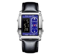 RORIOS Relojes de Pulsera Multifuncional Electrónica para Hombre Reloj Negocios Rectangular Cuarzo Reloj Pantalla Analógica Digital con Alarma Negro Azul C