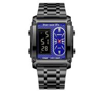 RORIOS Relojes de Pulsera Multifuncional Electrónica para Hombre Reloj Negocios Rectangular Cuarzo Reloj Pantalla Analógica Digital con Alarma Negro Azul A