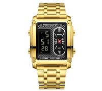 RORIOS Relojes de Pulsera Multifuncional Electrónica para Hombre Reloj Negocios Rectangular Cuarzo Reloj Pantalla Analógica Digital con Alarma Dorado