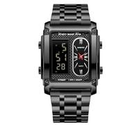RORIOS Relojes de Pulsera Multifuncional Electrónica para Hombre Reloj Negocios Rectangular Cuarzo Reloj Pantalla Analógica Digital con Alarma Negro A