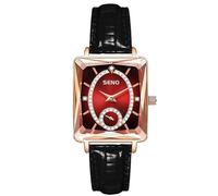 RORIOS Relojes de Pulsera Rectángulo para Mujer Reloj Moda Diamante Reloj Señoras Elegante Relojes Analógico Cuarzo Reloj Esfera Roja Correa de Cuero