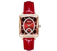 RORIOS Relojes de Pulsera Rectángulo para Mujer Reloj Moda Diamante Reloj Señoras Elegante Relojes Analógico Cuarzo Reloj Esfera Roja Correa de Cuero