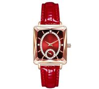RORIOS Relojes de Pulsera Rectángulo para Mujer Reloj Moda Diamante Reloj Señoras Elegante Relojes Analógico Cuarzo Reloj Esfera Roja Correa de Cuero