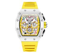 RORIOS Relojes de Pulsera Tonneau para Hombres Reloj Moda Analógico Cuarzo Relojes Deportivo Correa de Silicona Reloj Luminoso Fecha Amarillo