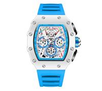 RORIOS Relojes de Pulsera Tonneau para Hombres Reloj Moda Analógico Cuarzo Relojes Deportivo Correa de Silicona Reloj Luminoso Fecha Azul