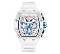 RORIOS Relojes de Pulsera Tonneau para Hombres Reloj Moda Analógico Cuarzo Relojes Deportivo Correa de Silicona Reloj Luminoso Fecha Blanco