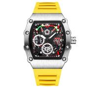 RORIOS Relojes de Pulsera Tonneau para Hombres Reloj Moda Cuarzo Reloj Luminoso Analógico Reloj Deportivo Acciaio inossidabile con Correa de Silicona Amarillo