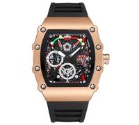 RORIOS Relojes de Pulsera Tonneau para Hombres Reloj Moda Cuarzo Reloj Luminoso Analógico Reloj Deportivo Acciaio inossidabile con Correa de Silicona Negro C