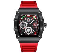 RORIOS Relojes de Pulsera Tonneau para Hombres Reloj Moda Cuarzo Reloj Luminoso Analógico Reloj Deportivo Acciaio inossidabile con Correa de Silicona Rojo