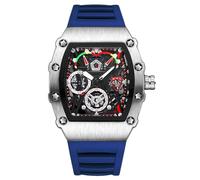 RORIOS Relojes de Pulsera Tonneau para Hombres Reloj Moda Cuarzo Reloj Luminoso Analógico Reloj Deportivo Acciaio inossidabile con Correa de Silicona Azul