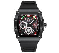 RORIOS Relojes de Pulsera Tonneau para Hombres Reloj Moda Cuarzo Reloj Luminoso Analógico Reloj Deportivo Acciaio inossidabile con Correa de Silicona Negro A
