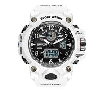 RORIOS Relojes Deportivo Par Reloj de Pulsera Electrónico Doble Pantalla Digital Cuarzo Analógico Multifuncional Militares para Hombre Impermeable Blanco