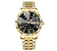 RORIOS Relojes Elegante Cuarzo para Hombre Reloj Clásico Cuarzo Reloj de Pulsera Diamante Impermeable Reloj Multifuncional Negocios Oro A