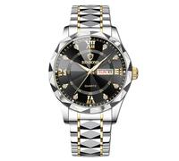RORIOS Relojes Elegante Cuarzo para Hombre Reloj Clásico Cuarzo Reloj de Pulsera Diamante Impermeable Reloj Multifuncional Negocios Oro Negro A