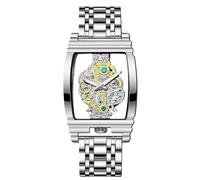 RORIOS Relojes Esqueleto Rectangular para Hombre Reloj de Pulsera Negocios Cuarzo Analógico Reloj Acero Inoxidable Luminoso Plata