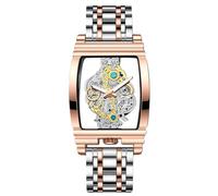 RORIOS Relojes Esqueleto Rectangular para Hombre Reloj de Pulsera Negocios Cuarzo Analógico Reloj Acero Inoxidable Luminoso Oro Rosa A