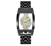 RORIOS Relojes Esqueleto Rectangular para Hombre Reloj de Pulsera Negocios Cuarzo Analógico Reloj Acero Inoxidable Luminoso Negro A