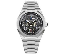 RORIOS Relojes Hombre Cuarzo Analógico Reloj con Correa de Acero Inoxidable Esqueleto Reloj para Hombre(Plata)