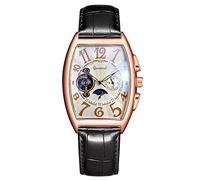 RORIOS Relojes Hombre Mecánico Automático Relojes Esqueleto Dial Reloj con Correa de Cuero Big Face Reloj de Pulsera Oro Rosa Blanco