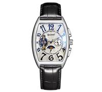 RORIOS Relojes Hombre Mecánico Automático Relojes Esqueleto Dial Reloj con Correa de Cuero Big Face Reloj de Pulsera
