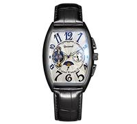RORIOS Relojes Hombre Mecánico Automático Relojes Esqueleto Dial Reloj con Correa de Cuero Big Face Reloj de Pulsera