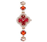 RORIOS Relojes Joya de Mujer Reloj de Pulsera Trébol Brazalete Reloj Analógico Cuarzo Relojes Moda Diamante Brazalete Señora Elegante Rojo