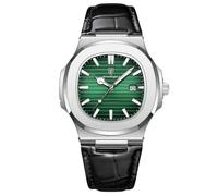 RORIOS Relojes Minimalista para Hombre Reloj de Pulsera Analógico Cuarzo Reloj Calendario Luminoso Reloj Acero Inoxidable Casuales Correa de Cuero Plateado Verde