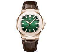 RORIOS Relojes Minimalista para Hombre Reloj de Pulsera Analógico Cuarzo Reloj Calendario Luminoso Reloj Acero Inoxidable Casuales Correa de Cuero Rosegold Verde