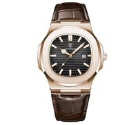 RORIOS Relojes Minimalista para Hombre Reloj de Pulsera Analógico Cuarzo Reloj Calendario Luminoso Reloj Acero Inoxidable Casuales Correa de Cuero Rosegold Negro