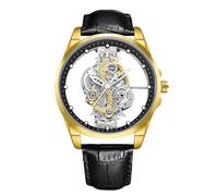 RORIOS Relojes Minimalista para Hombre Reloj de Pulsera Cuarzo Analógico Reloj Simple Negocios Esqueleto Correa de Cuero Oro Negro