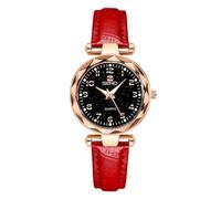 RORIOS Relojes Moda de Mujer Reloj de Pulsera Señora Acero Inoxidable Reloj Elegante Correa de Cuero Reloj Analógico Cuarzo Women Wirst Watch Rojo