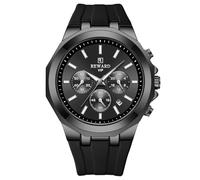 RORIOS Relojes Moda de Pulsera para Hombres Reloj Deportivos Cuarzo Reloj Casuales Analógico Reloj Multifuncional Cronógrafo Correa de Silicona Negro A
