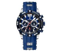 RORIOS Relojes Moda de Pulsera para Hombres Reloj Silicona Deportivos Reloj Analógico Cuarzo Reloj Multifuncional Cronógrafo Reloj Luminoso Calendario Azul C
