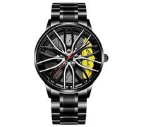 RORIOS Relojes Moda para Hombre Reloj de Pulsera Analógico Cuarzo Reloj Diseño Car Hub Reloj Cool Impermeable con Correa de Acero Inoxidable Amarillo A