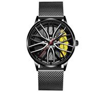 RORIOS Relojes Moda para Hombre Reloj de Pulsera Analógico Cuarzo Reloj Diseño Car Hub Reloj Cool Impermeable con Correa de Acero Inoxidable Malla Amarillo B