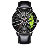 RORIOS Relojes Moda para Hombre Reloj de Pulsera Analógico Cuarzo Reloj Diseño Car Hub Reloj Cool Impermeable con Correa de Cuero Verde C