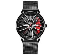 RORIOS Relojes Moda para Hombre Reloj de Pulsera Analógico Cuarzo Reloj Diseño Car Hub Reloj Cool Impermeable con Correa de Acero Inoxidable Malla Rojo B