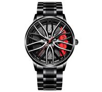 RORIOS Relojes Moda para Hombre Reloj de Pulsera Analógico Cuarzo Reloj Diseño Car Hub Reloj Cool Impermeable con Correa de Acero Inoxidable Rojo A