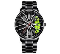 RORIOS Relojes Moda para Hombre Reloj de Pulsera Analógico Cuarzo Reloj Diseño Car Hub Reloj Cool Impermeable con Correa de Acero Inoxidable Verde A
