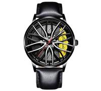 RORIOS Relojes Moda para Hombre Reloj de Pulsera Analógico Cuarzo Reloj Diseño Car Hub Reloj Cool Impermeable con Correa de Cuero Amarillo C