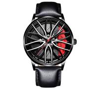 RORIOS Relojes Moda para Hombre Reloj de Pulsera Analógico Cuarzo Reloj Diseño Car Hub Reloj Cool Impermeable con Correa de Cuero Rojo C