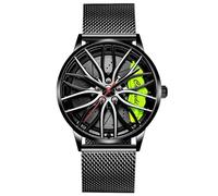 RORIOS Relojes Moda para Hombre Reloj de Pulsera Analógico Cuarzo Reloj Diseño Car Hub Reloj Cool Impermeable con Correa de Acero Inoxidable Malla Verde B