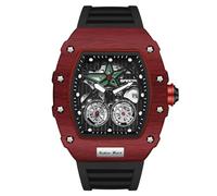 RORIOS Relojes Moda Tonneau de Pulsera para Hombres Reloj Punk Hollow Reloj Analógico Cuarzo Reloj Luminoso Fecha Correa de Silicona Negro Rojo
