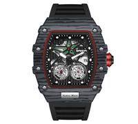 RORIOS Relojes Moda Tonneau de Pulsera para Hombres Reloj Punk Hollow Reloj Analógico Cuarzo Reloj Luminoso Fecha Correa de Silicona Negro